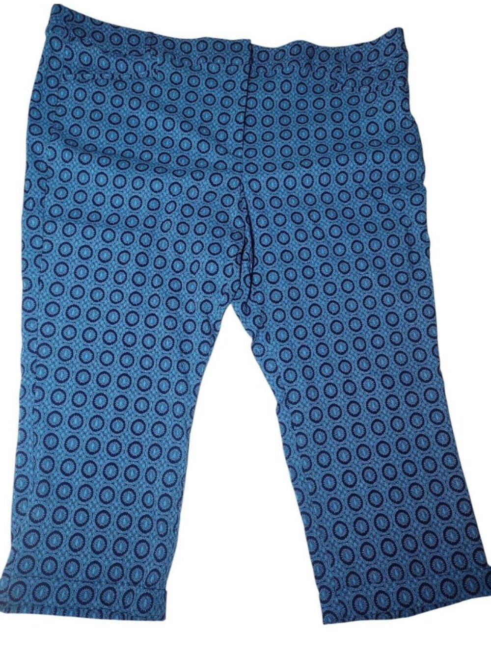 Lane Bryant Ashley Curvy Fit Cropped Cuffed Pants 26 Geometric Turquoise Stretch